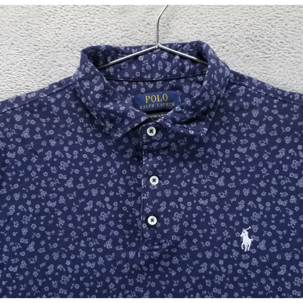 Polo Ralph Lauren Polo Shirt Mens L‎ Blue Paisley Floral Slim Fit Short Sleeve